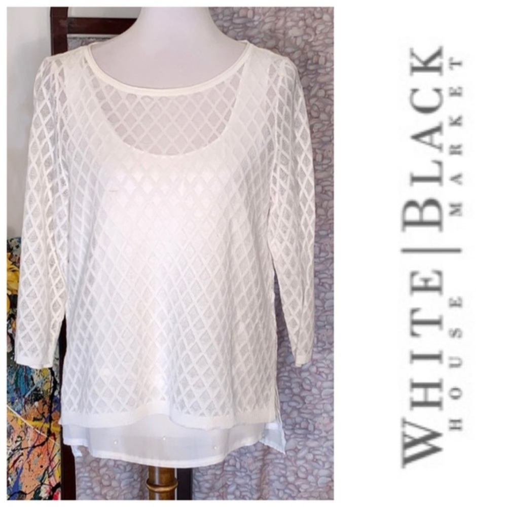 White House Black Market 2-piece mesh top and sheer tank top.